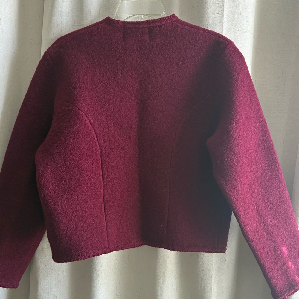 Vintage Tally-Ho 100% Wool Cranberry Red Knit Jacket Cardigan Sz 6 - Picture 2 of 6